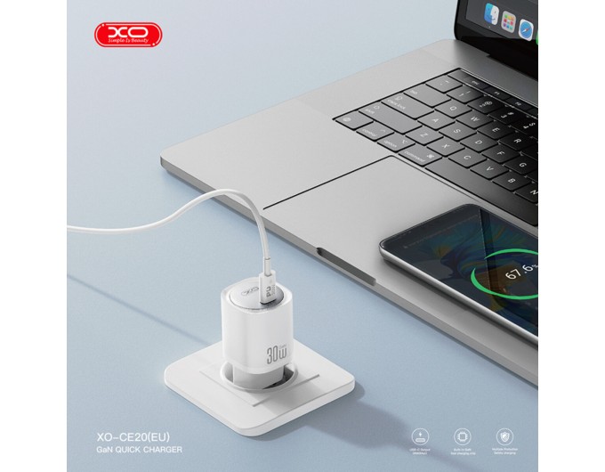 Сетевое зарядное устройство XO CE20 PD30W/PPS33W 1USB-C + Type-C кабель белый, цена: 449 грн.