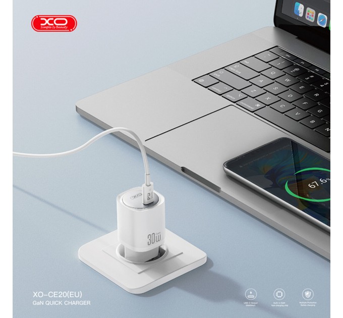 Сетевое зарядное устройство XO CE20 PD30W/PPS33W 1USB-C + Type-C кабель белый, цена: 399 грн.
