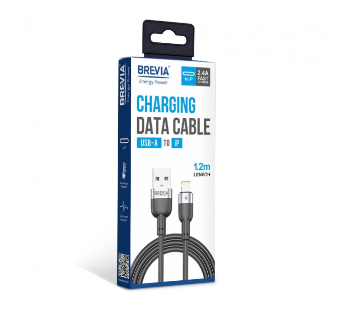 Кабель Brevia USB to Lightning 2,4А 1,2м, черный box, цена: 147 грн.