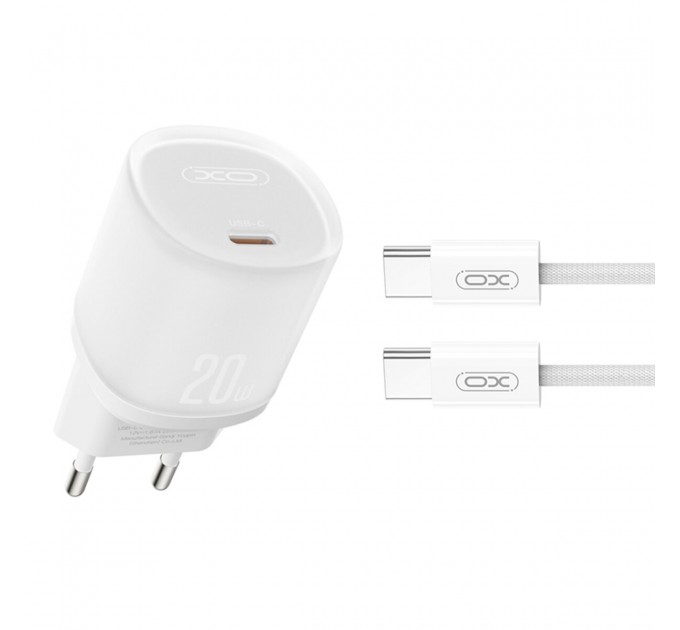 Сетевое зарядное устройство XO L143 PD20W Single USB-C + Type-C кабель белый, цена: 239 грн.