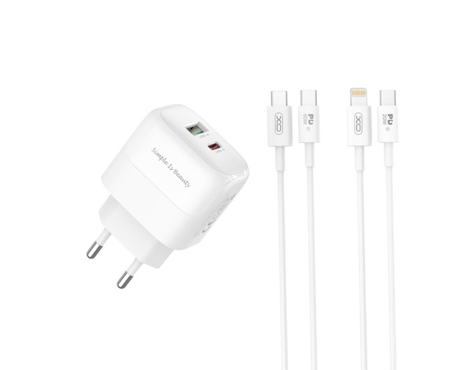 Сетевое зарядное устройство XO L137 PD20W/QC18W 1USB-A+1USB-C + Lightning кабель белый, цена: 299 грн.