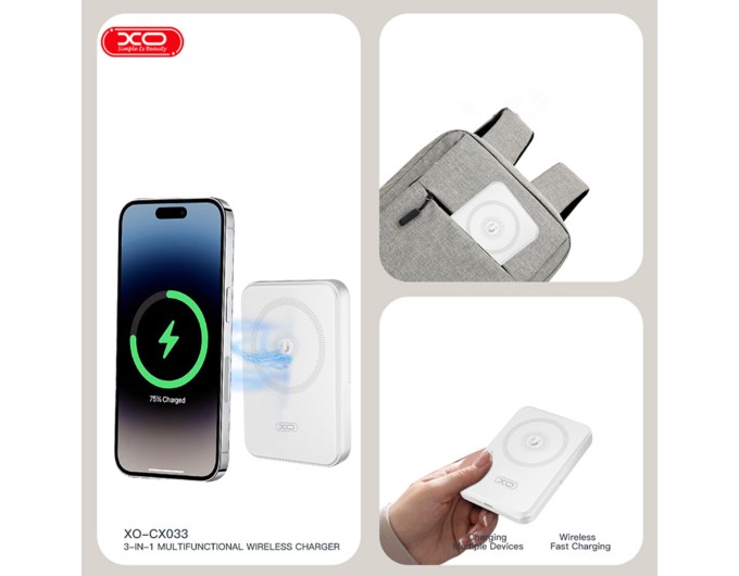 Беспроводное зарядное устройство XO CX033 3в1 Power bank + Watch Charger + Headphone белый, цена: 1 469 грн.