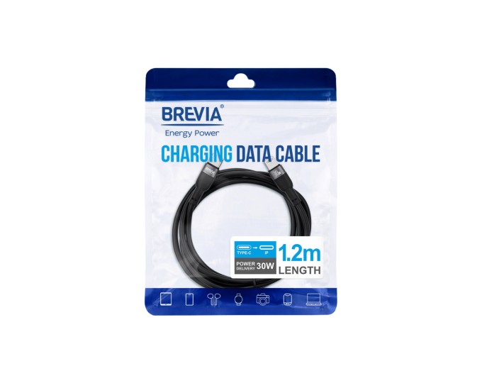 Кабель Brevia Type-C to Lightning 30W 1,2м, чорний ZIP, ціна: 204 грн.