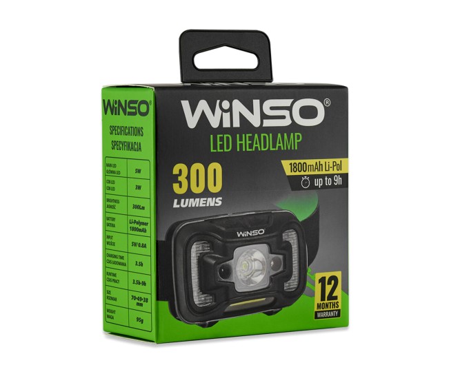 Фонарь налобный Winso 300Lm, 5W CREE XTE+COB, 1800mAh, с сенсором белый/красный, цена: 643 грн.