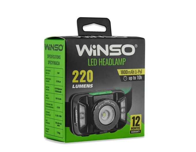 Фонарь налобный Winso 260Lm, 5W CREE XTE, 1800mAh, Zoom, с сенсором белый/красный, цена: 683 грн.
