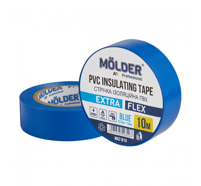 Стрічка ізоляційна ПВХ Molder 0,13x19мм 10м синя, професійна, вогнетривка, ціна: 19 грн.