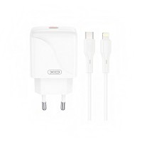 Сетевое зарядное устройство XO L141 Single USB-C 20W + Lightning кабель белый