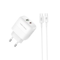 Сетевое зарядное устройство XO L137 PD20W/QC18W 1USB-A+1USB-C + Type-c кабель белый
