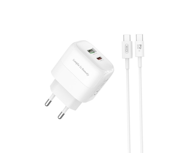 Сетевое зарядное устройство XO L137 PD20W/QC18W 1USB-A+1USB-C + Type-c кабель белый, цена: 279 грн.