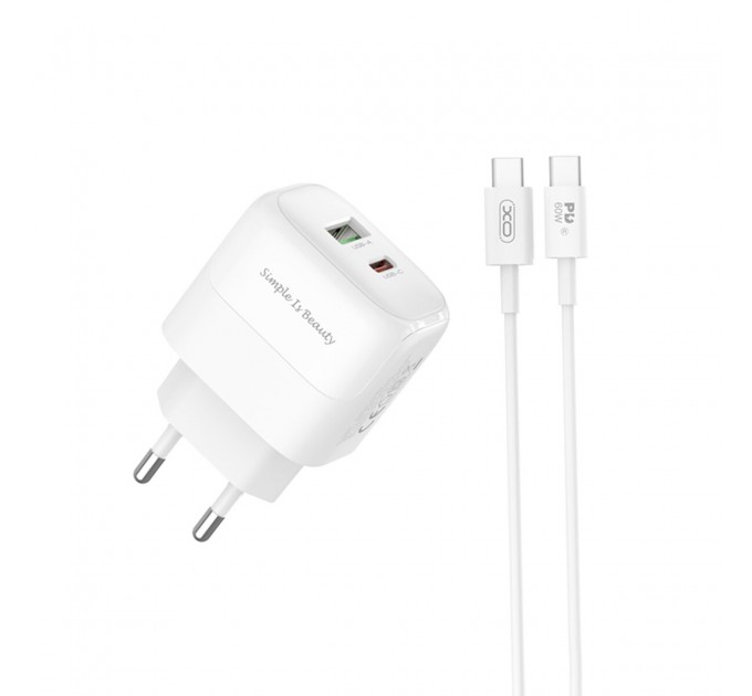 Сетевое зарядное устройство XO L137 PD20W/QC18W 1USB-A+1USB-C + Type-c кабель белый, цена: 249 грн.