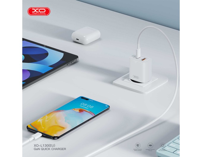 Сетевое зарядное устройство XO L130 PD30W/QC18W 1USB-C+1USB-A + Type-C кабель белый, цена: 389 грн.