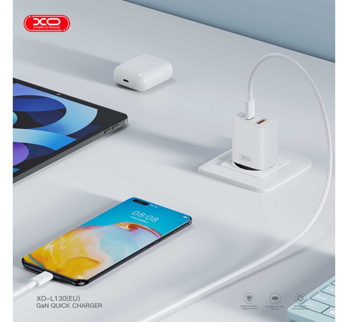 Сетевое зарядное устройство XO L130 PD30W/QC18W 1USB-C+1USB-A + Type-C кабель белый, цена: 349 грн.
