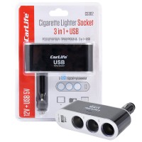 Разветвитель прикуривателя Carlife 3в1 + USB