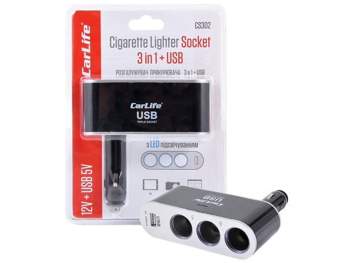 Розгалужувач прикурювача Carlife 3в1 + USB, ціна: 199 грн.