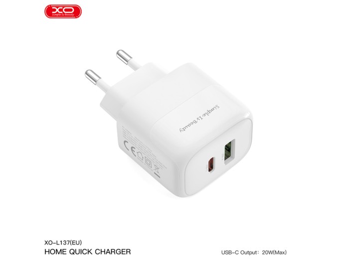 Сетевое зарядное устройство XO L137 PD20W/QC18W 1USB-A+1USB-C + Lightning кабель белый, цена: 299 грн.
