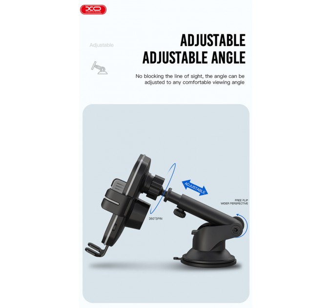 Держатель телефона автомобильный XO с беспроводной зарядкой WX027 15W Wireless Charger+Car Holder черный, цена: 799 грн.