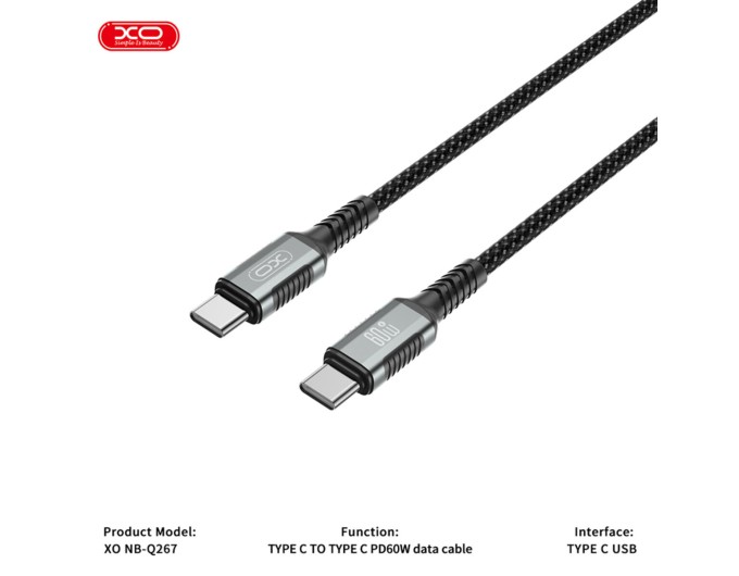 Кабель XO Magnetic Braided Type-C to Type-C 60W 1м чорний, ціна: 399 грн.