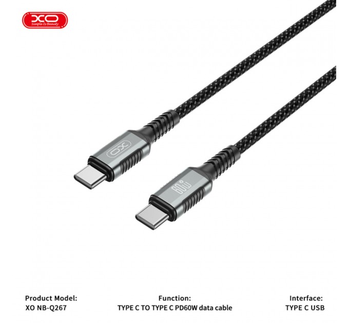 Кабель XO Magnetic Braided Type-C to Type-C 60W 1м черный, цена: 299 грн.