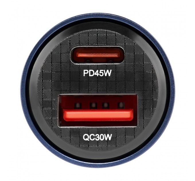 Автомобильное зарядное устройство Brevia ePower DualCharge 75W 1xUSB-C+1xUSB-A, прозрачный синий, цена: 336 грн.