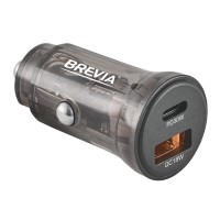 Автомобильное зарядное устройство Brevia ePower DualCharge 30W 1xUSB-C+1xUSB-A, прозрачный черный