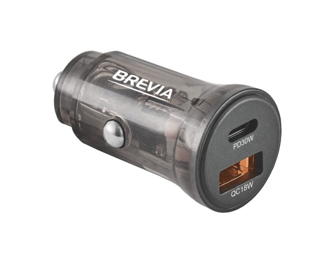 Автомобильное зарядное устройство Brevia ePower DualCharge 30W 1xUSB-C+1xUSB-A, прозрачный черный, цена: 252 грн.