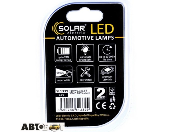 LED лампа SOLAR T10 W2.1x9.5d 12V 5SMD 2835 white SL1339 (2 шт.), цена: 37 грн.