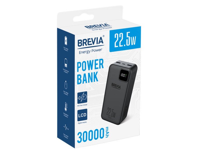 Повербанк (Power Bank) Brevia 30000mAh 22,5W Li-Pol, LCD чорний, ціна: 999 грн.