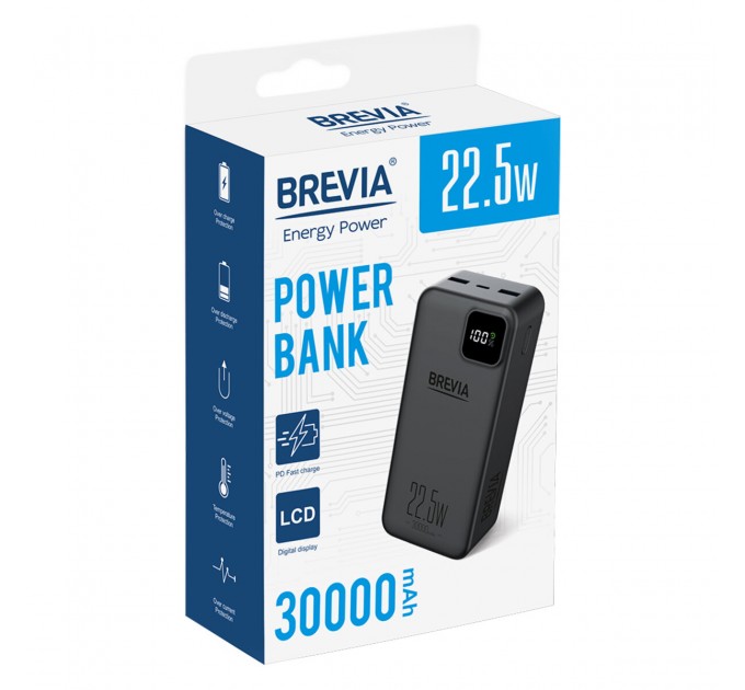 Повербанк (Power Bank) Brevia 30000mAh 22,5W Li-Pol, LCD чорний, ціна: 899 грн.