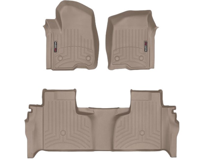 Коврики WeatherTech Beige для Chevrolet Silverado (mkIV); GMC Sierra (mkV)(double cab)(1 row bucket)(with storage under 2 row) 2019→, цена: 13 472 грн.