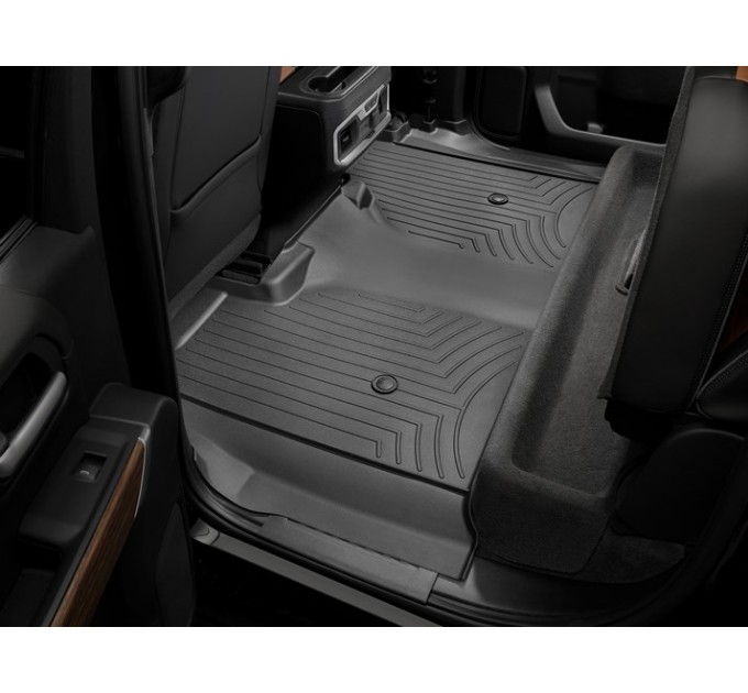 Коврики WeatherTech Black для Chevrolet Silverado (mkIV); GMC Sierra (mkV)(crew cab)(1 row bucket)(with storage under 2 row)(2 row) 2019→, цена: 6 751 грн.