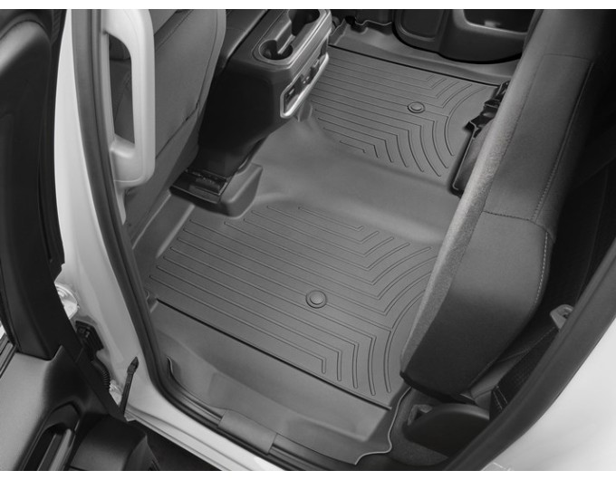 Коврики WeatherTech Black для Chevrolet Silverado (mkIV); GMC Sierra (mkV)(double cab)(1 row bucket)(no storage under 2 row)(2 row) 2019→, цена: 7 362 грн.
