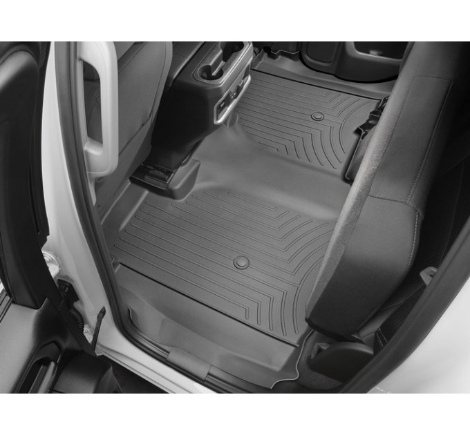 Коврики Weathertech Black для Chevrolet Silverado (mkIV); GMC Sierra (mkV)(double cab)(1 row bucket)(no storage under 2 row)(2 row) 2019→, ціна: 6 751 грн.