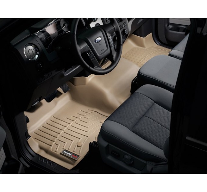 Коврики WeatherTech Beige для Ford F-150 (mkXI)(double cab)(no 4x4 shifter)(1 row - 1pc.)(no console)(with air vents to 2 row)(2 fixing posts) 2010-2014, цена: 14 718 грн.