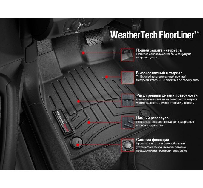 Коврики WeatherTech Black для Cadillac Escalade ESV (mkIV)(2 row bucket seats)(1-2-3 row) 2015→, цена: 12 111 грн.