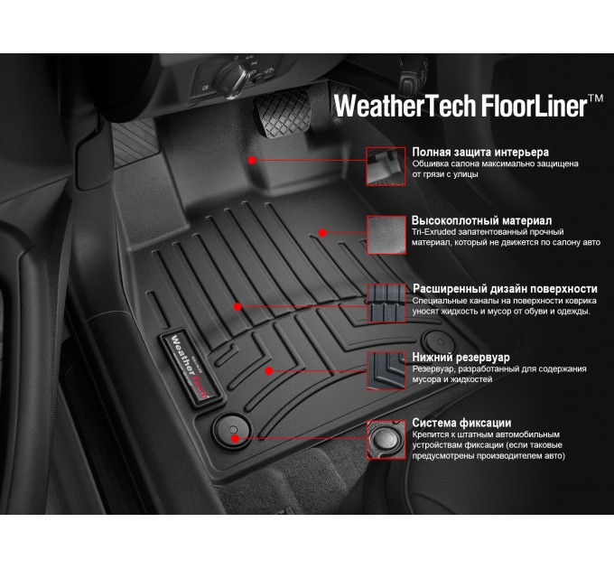Коврики WeatherTech Black для Chevrolet Silverado (mkIII)(double cab)(with 4x4 shifter)(with short console)(extended 2 row) 2014→, цена: 10 186 грн.