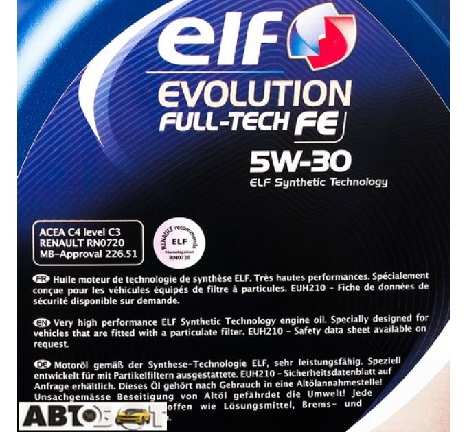 Моторна олива ELF EVOLUTION FULL-TECH FE 5W-30 5л, ціна: 1 789 грн.