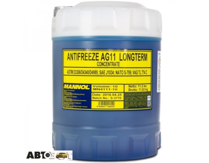 Антифриз MANNOL Longterm Antifreeze AG11 синій концентрат 10л, ціна: 1 360 грн.