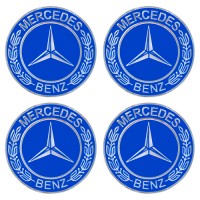 Наклейка на колпаки с логотипом Mercedes-Benz синие (90мм), 4шт. 
