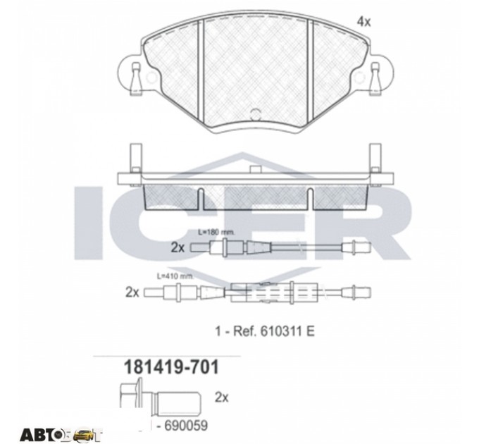 Тормозные колодки ICER 181419-701, цена: 1 235 грн.