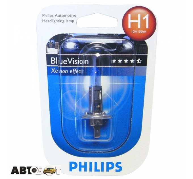 Галогенная лампа Philips BlueVision H1 12V 55W 12258BVB1 (1 шт.), цена: 522 грн.