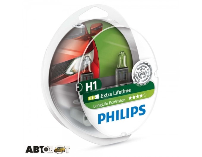 Галогенная лампа Philips LongLife EcoVision H1 12V 12258LLECOS2 (2 шт.), цена: 380 грн.
