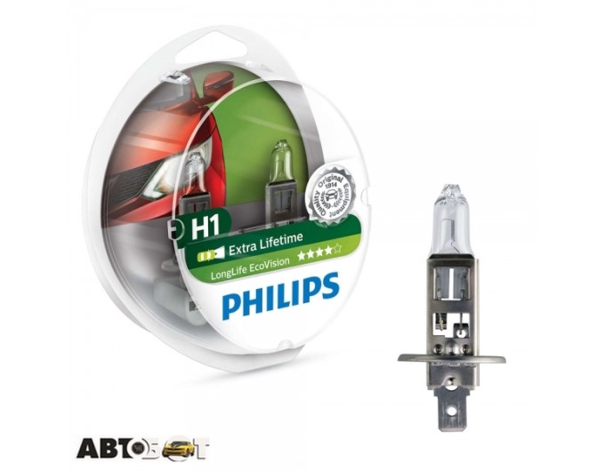 Галогенная лампа Philips LongLife EcoVision H1 12V 12258LLECOS2 (2 шт.), цена: 380 грн.