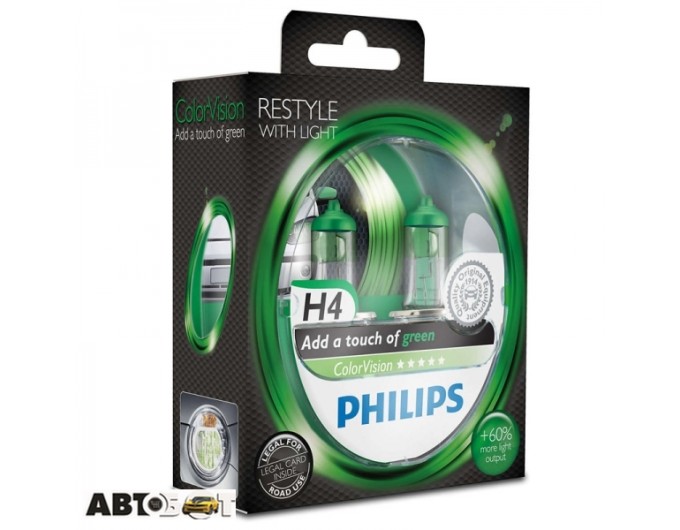 Галогенна лампа Philips ColorVision Green H4 12V 12342CVPGS2 (2шт.), ціна: 1 429 грн.