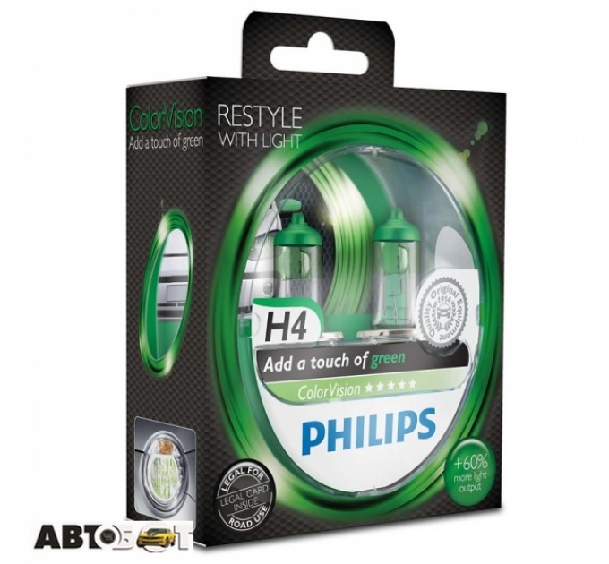 Галогенна лампа Philips ColorVision Green H4 12V 12342CVPGS2 (2шт.), ціна: 1 075 грн.