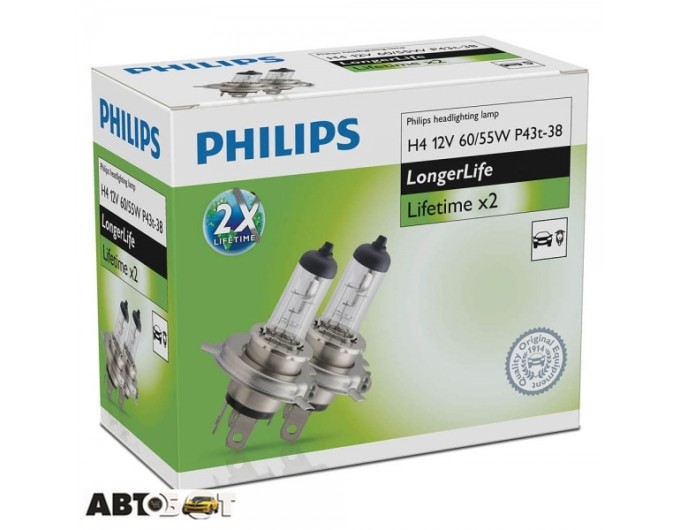 Галогенна лампа Philips LongerLife H4 60/55W 12342ELC2 (2 шт.), ціна: 466 грн.