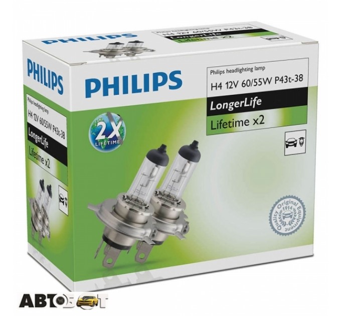 Галогенна лампа Philips LongerLife H4 60/55W 12342ELC2 (2 шт.), ціна: 343 грн.
