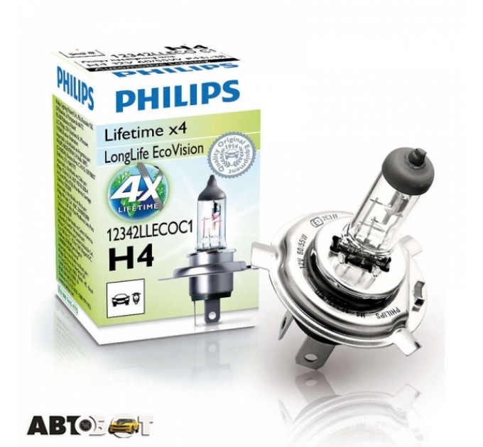 Галогенная лампа Philips LongLife EcoVision H4 12V 12342LLECOC1 (1шт.), цена: 149 грн.