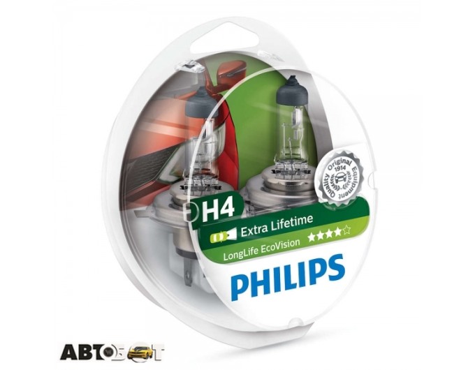 Галогенная лампа Philips LongerLife Ecovision H4 12V 60/55W 12342LLECOS2 (2 шт.), цена: 450 грн.