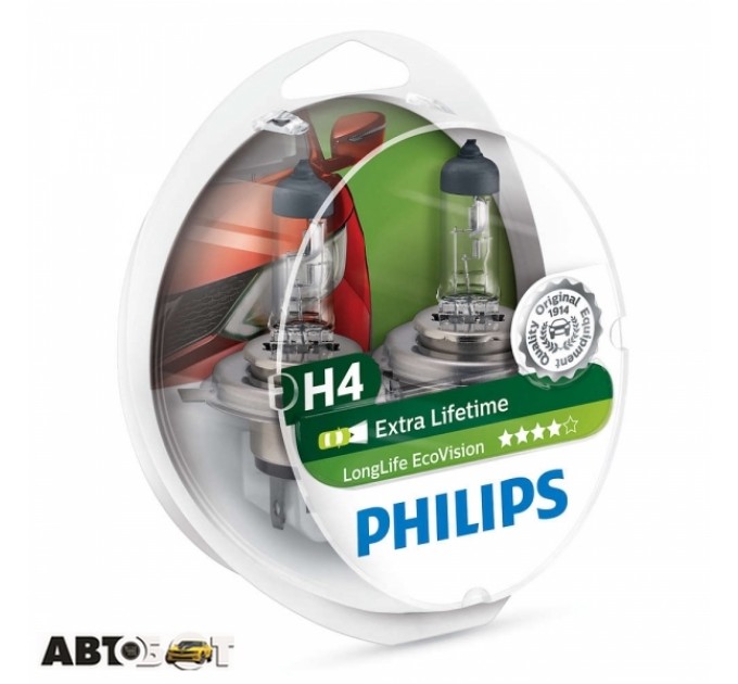 Галогенная лампа Philips LongerLife Ecovision H4 12V 60/55W 12342LLECOS2 (2 шт.), цена: 353 грн.