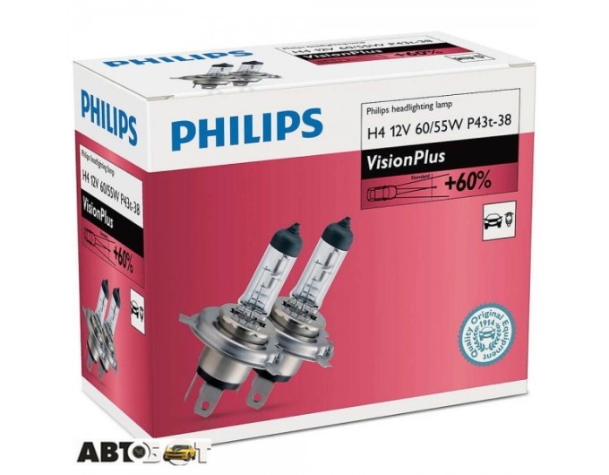 Галогенная лампа Philips VisionPlus H4 60/55W 12342VPC2 (2 шт.), цена: 555 грн.
